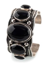 Navajo Sterling Silver and Jet Cuff Bracelet