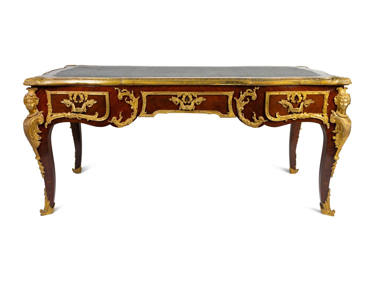 A Louis XV Style Gilt Bronze Mounted Kingwood Bureau Plat
