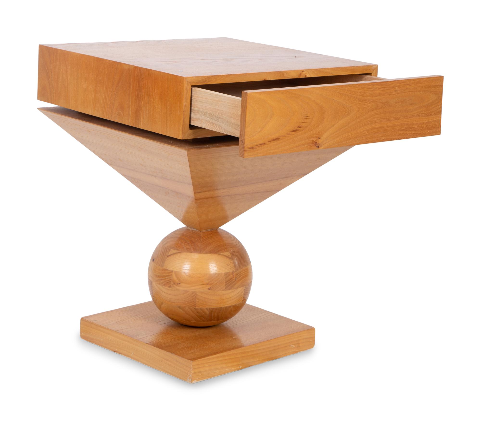 A Contemporary Geometric Stacked Wood Side Table