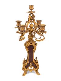 A Louis XV Style Gilt Metal Five-Light Candelabrum