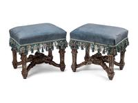 A Pair of Louis XIV Style Silvered Wood Stools