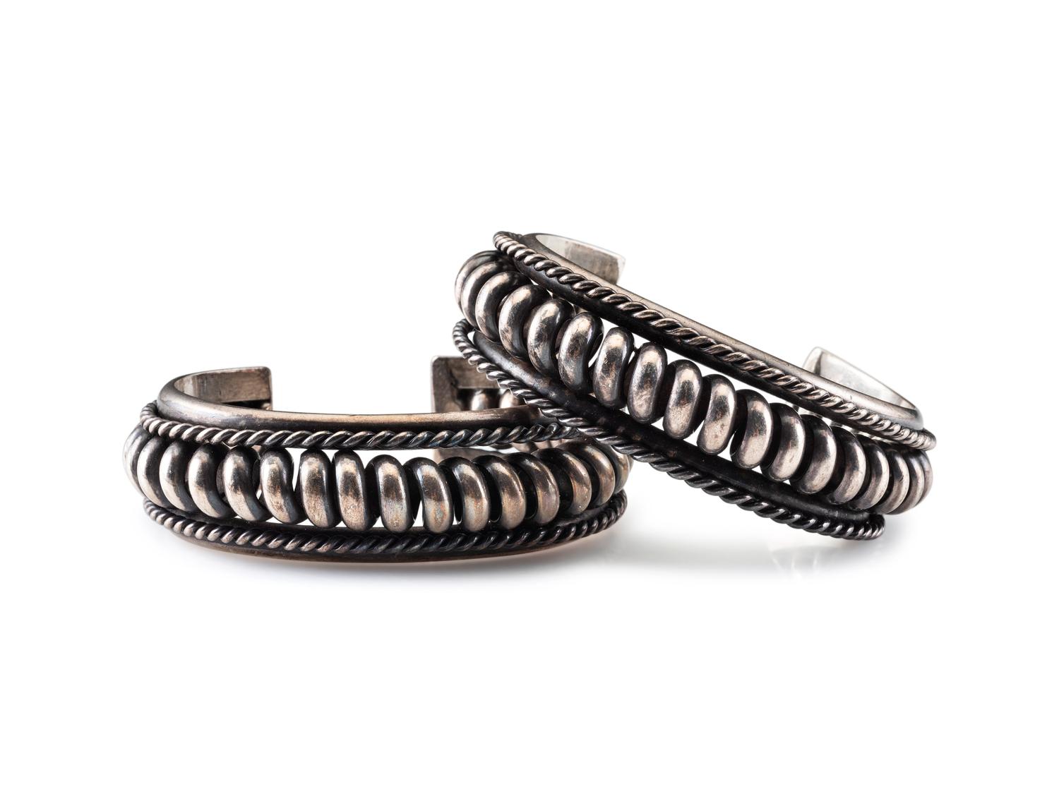 Pair of Matching Navajo Silver Cuff Bracelets
