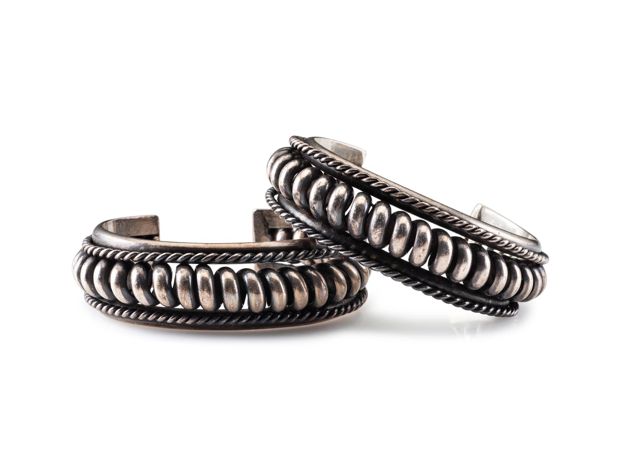 Pair of Matching Navajo Silver Cuff Bracelets