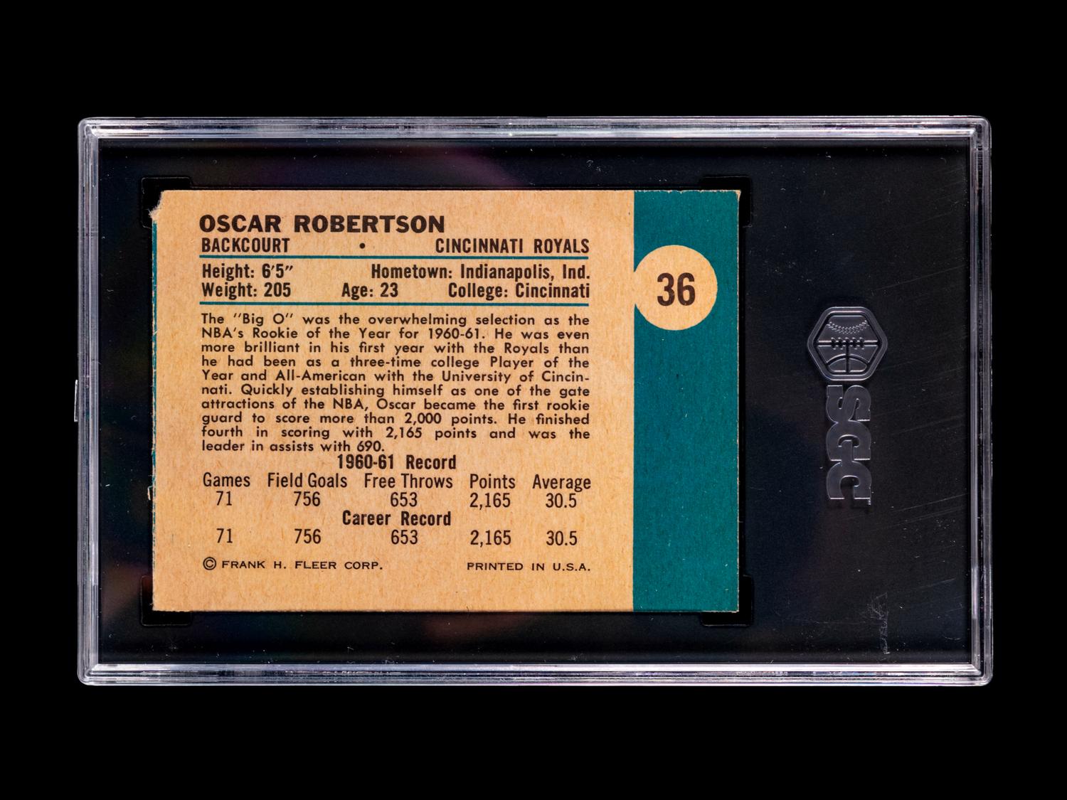 A 1961 Fleer Oscar Robertson Rookie Basketball Card No. 36 (SGC 1.5 FAIR)