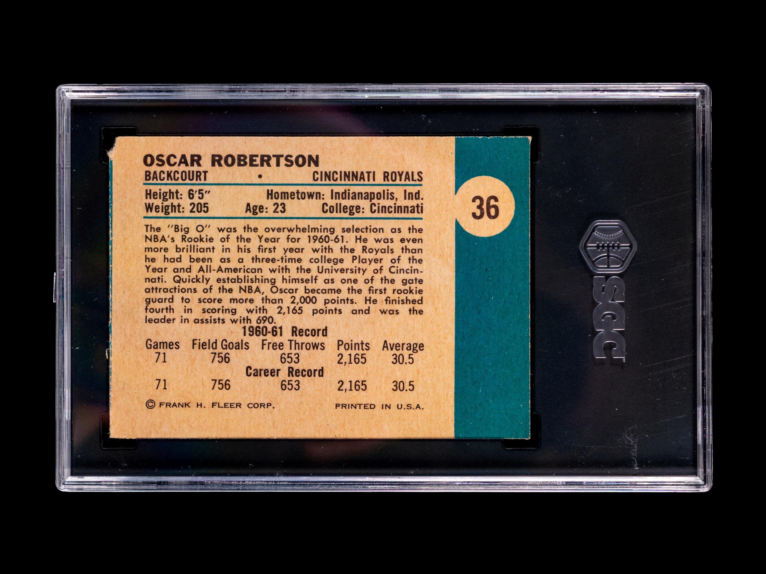 A 1961 Fleer Oscar Robertson Rookie Basketball Card No. 36 (SGC 1.5 FAIR)