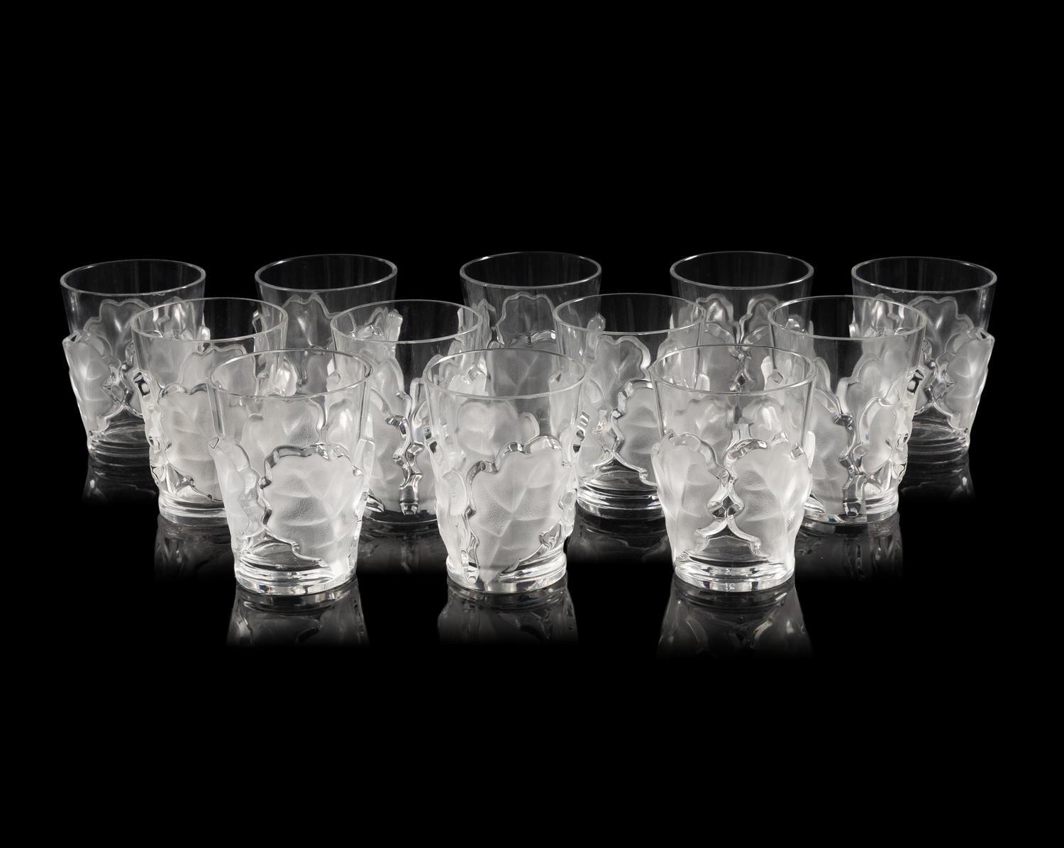 A Set of Twelve Lalique Chêne Tumblers