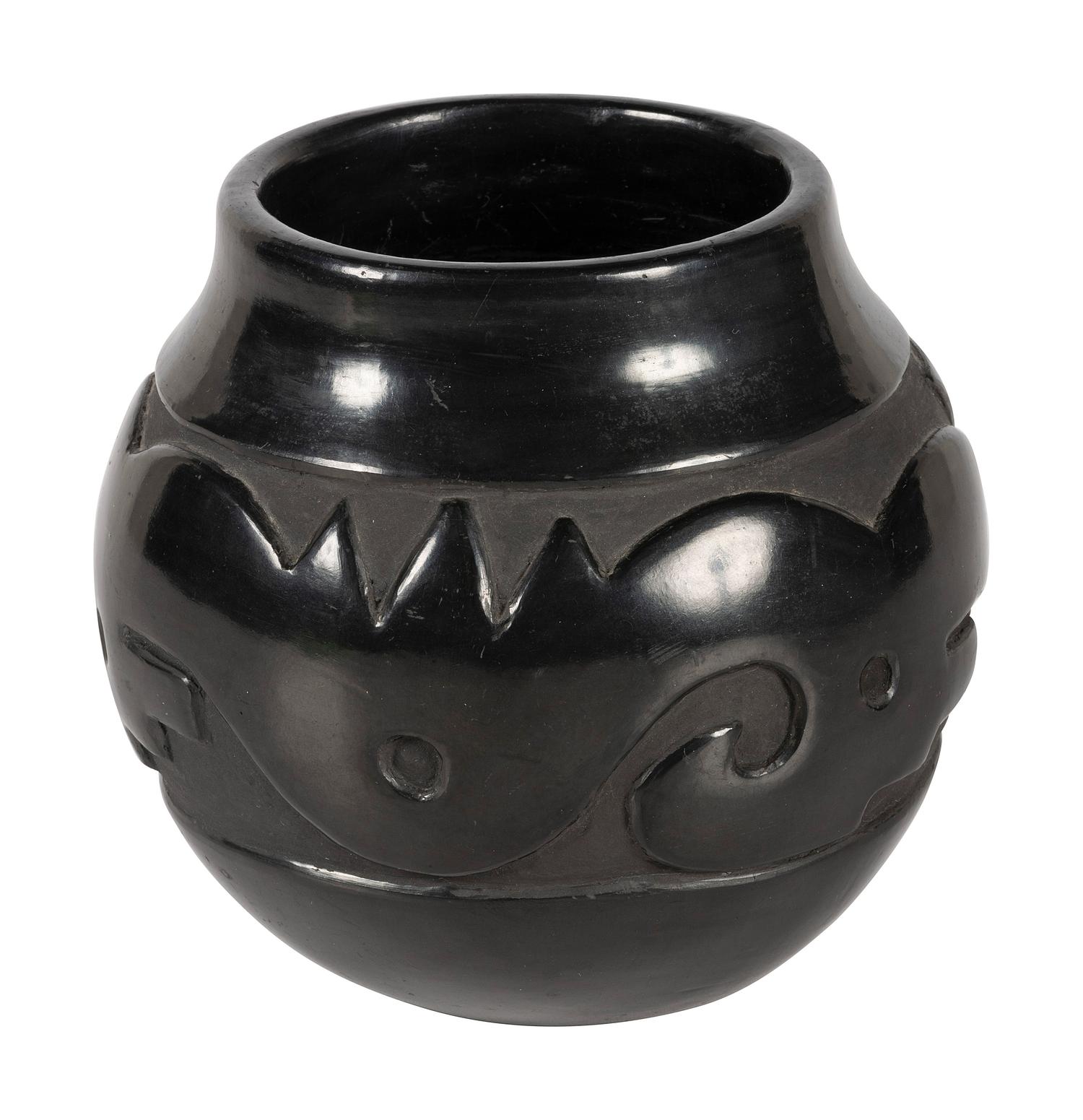 Carved Blackware Pottery Jar, with Avanyu