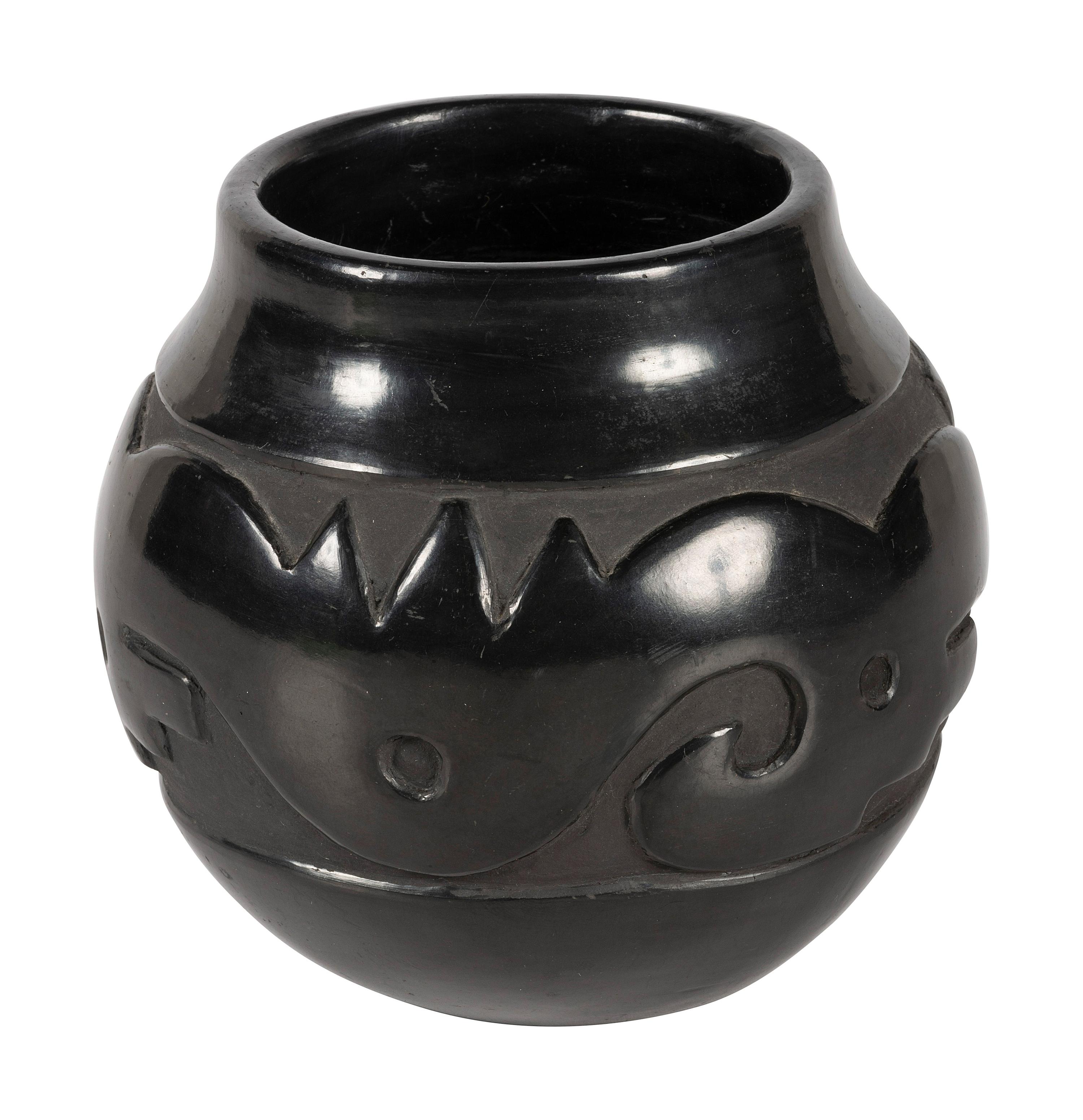 Carved Blackware Pottery Jar, with Avanyu