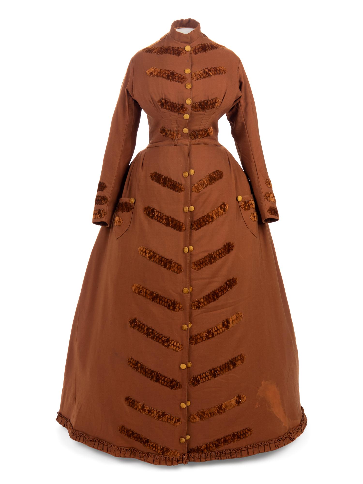 Wool Walking Dress/Coat Trimmed with Velvet, 1860s