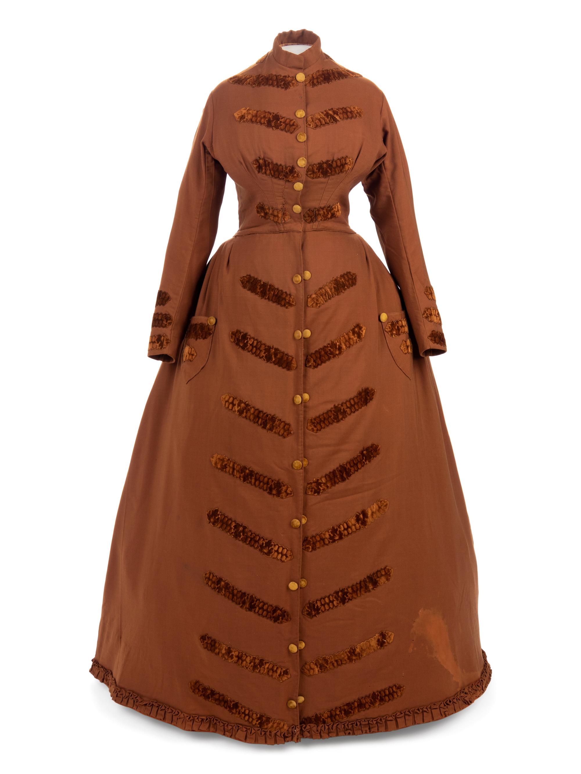 Wool Walking Dress/Coat Trimmed with Velvet, 1860s