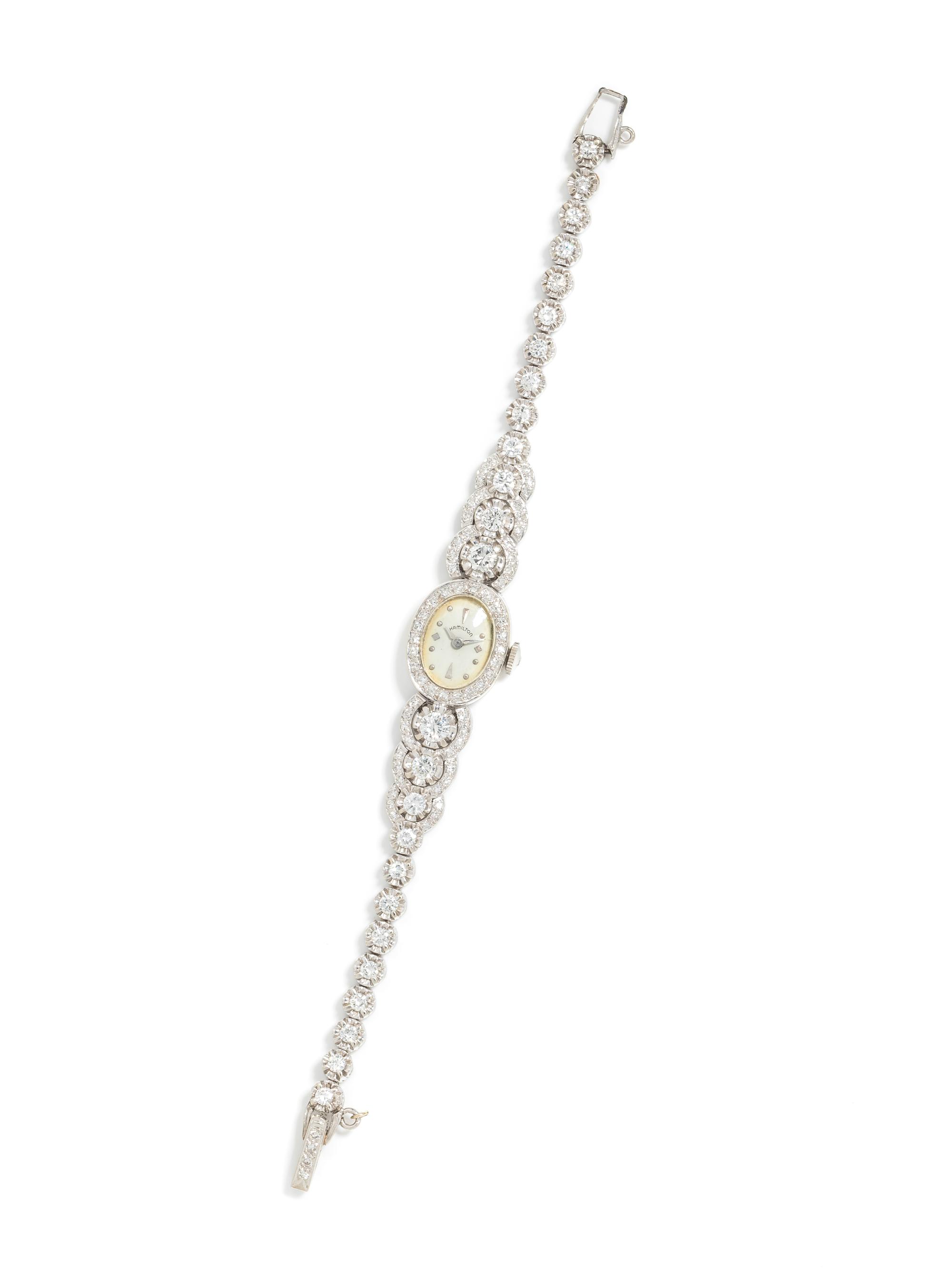 HAMILTON, 14K WHITE GOLD AND DIAMOND WRISTWATCH