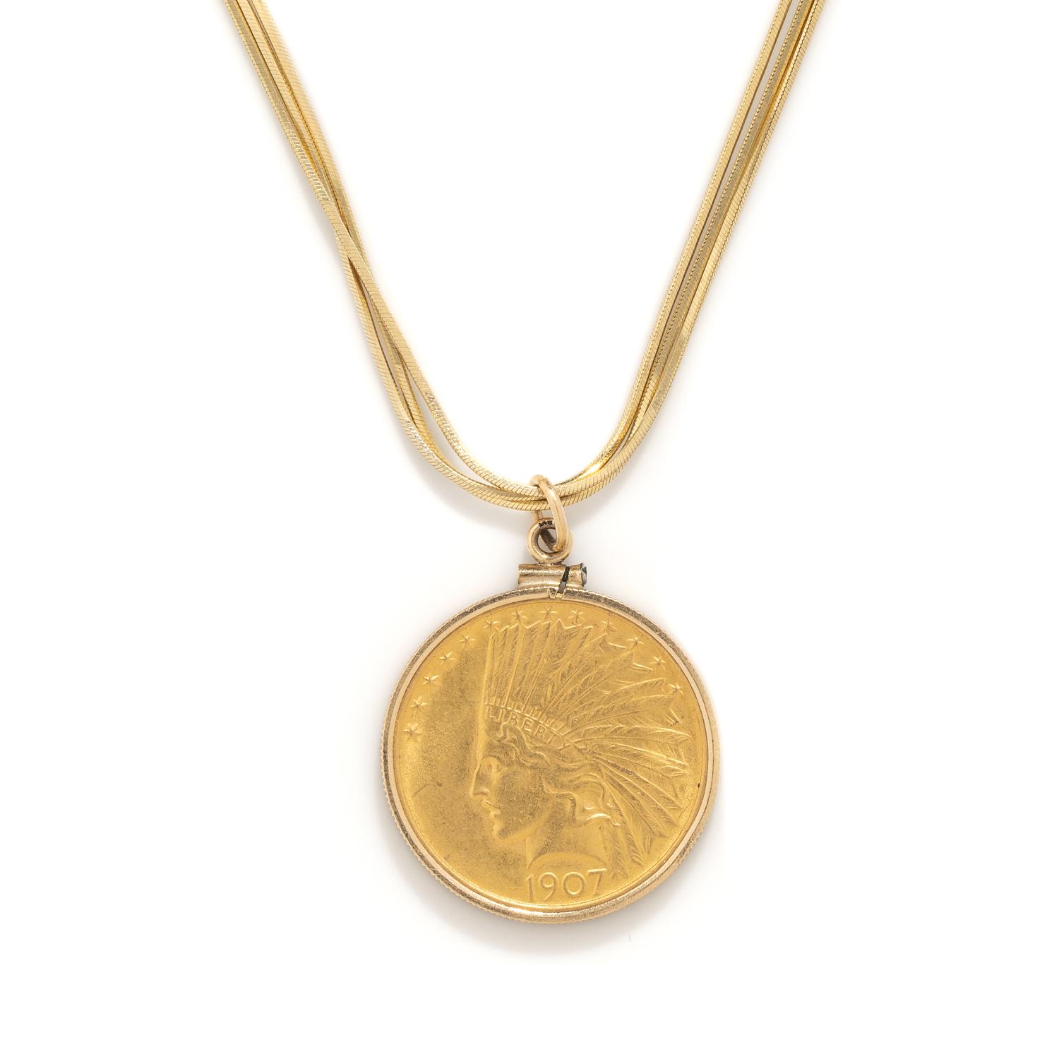 YELLOW GOLD COIN PENDANT NECKLACE