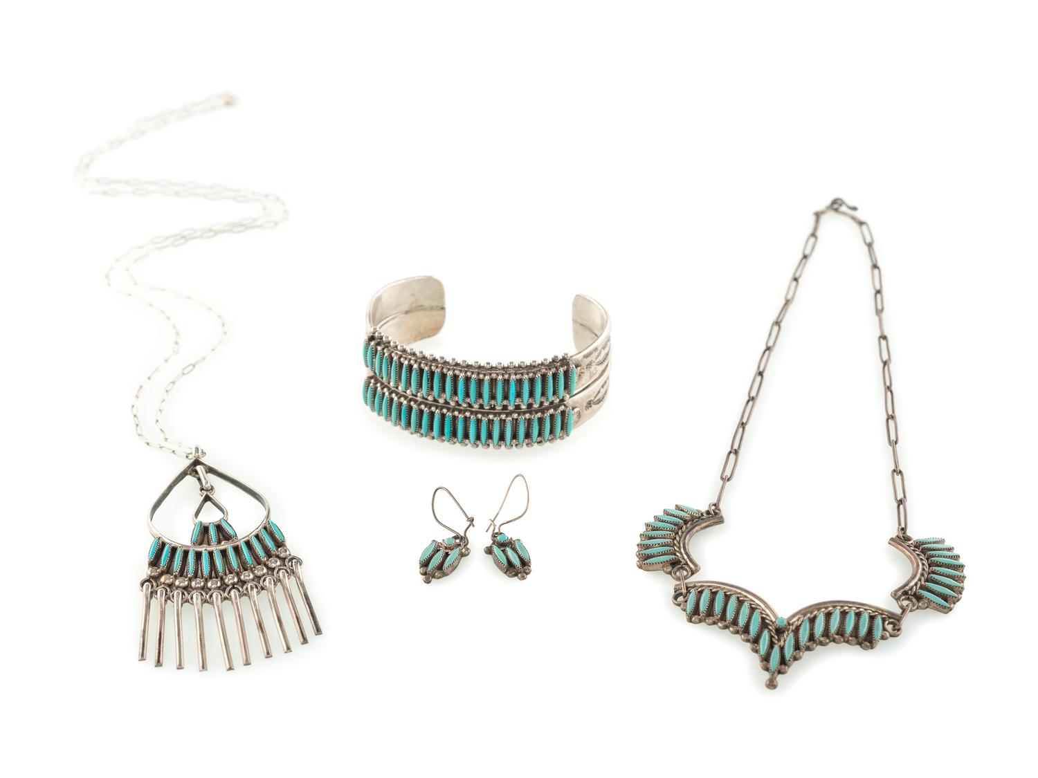Zuni Silver and Needle Point Turquoise Jewelry
