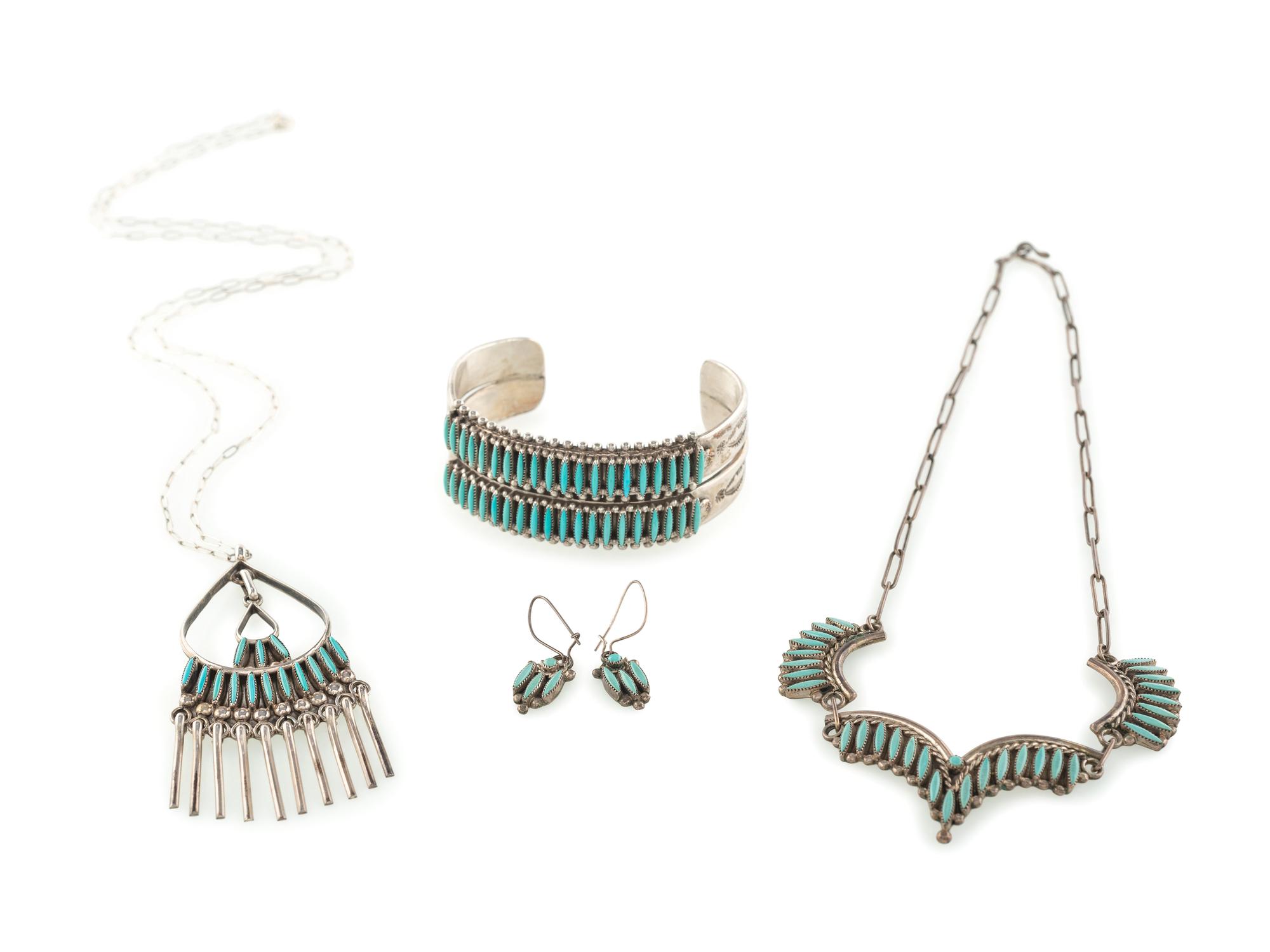 Zuni Silver and Needle Point Turquoise Jewelry
