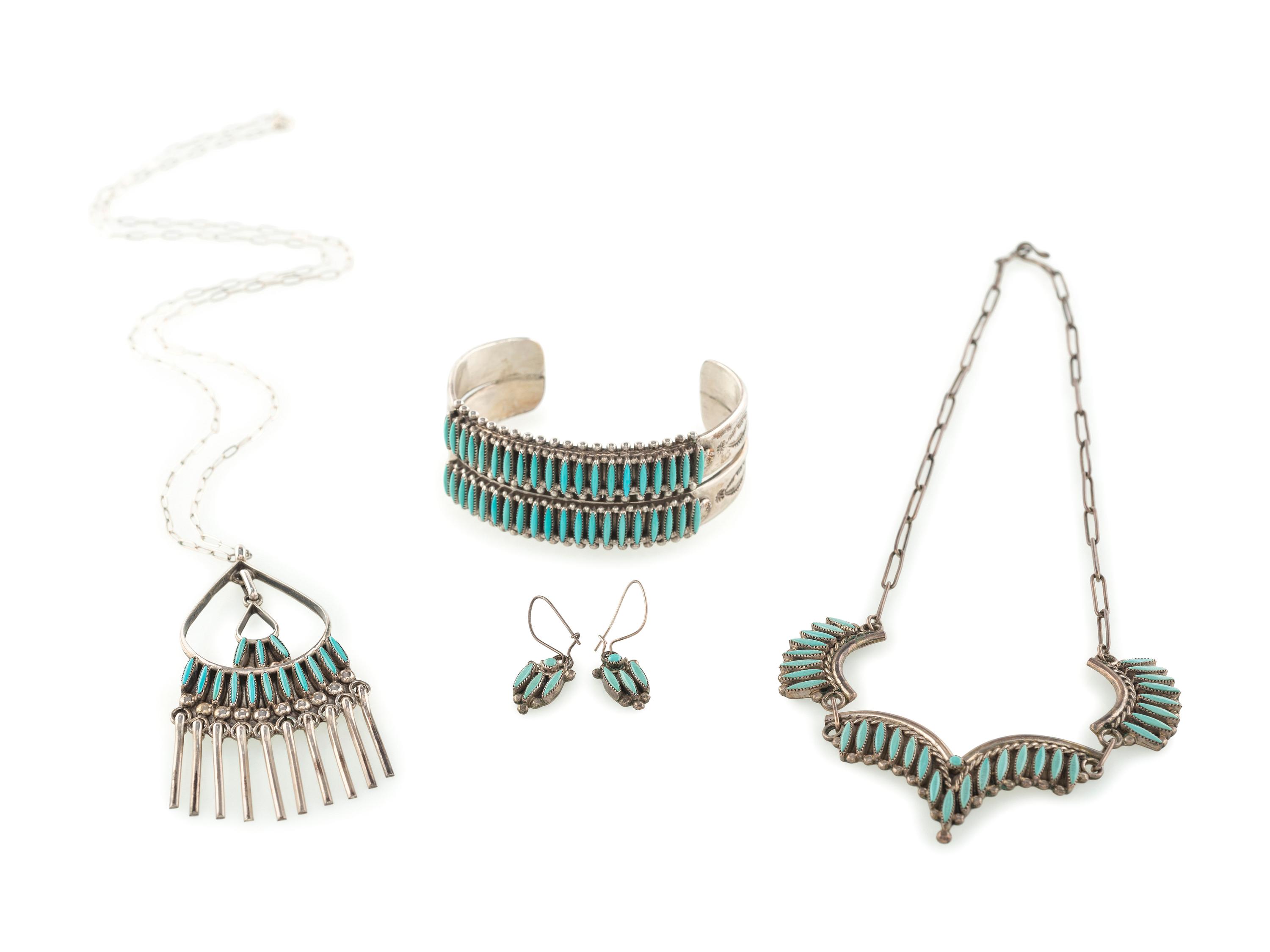 Zuni Silver and Needle Point Turquoise Jewelry