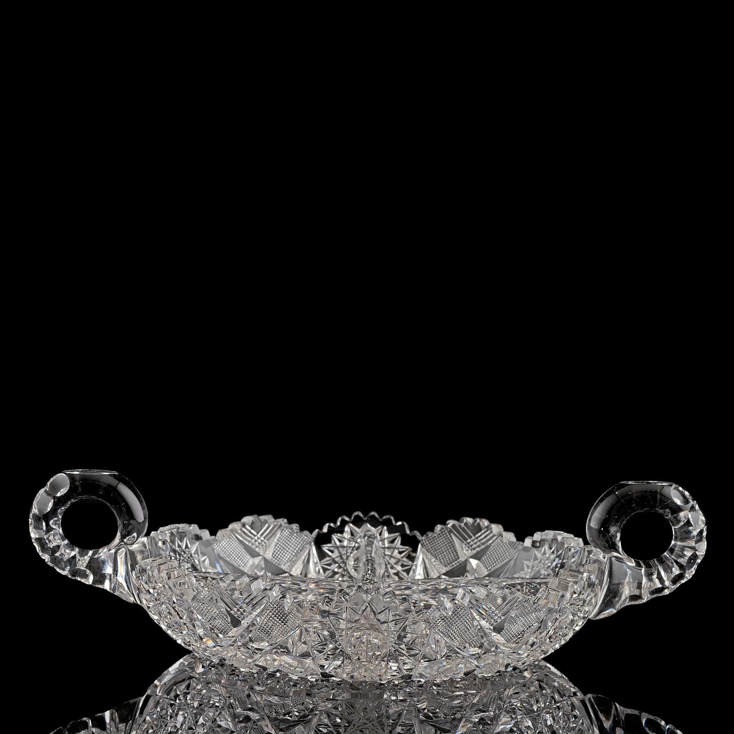 A Brilliant-Period Cut Glass Four-Part Dish with Handles
