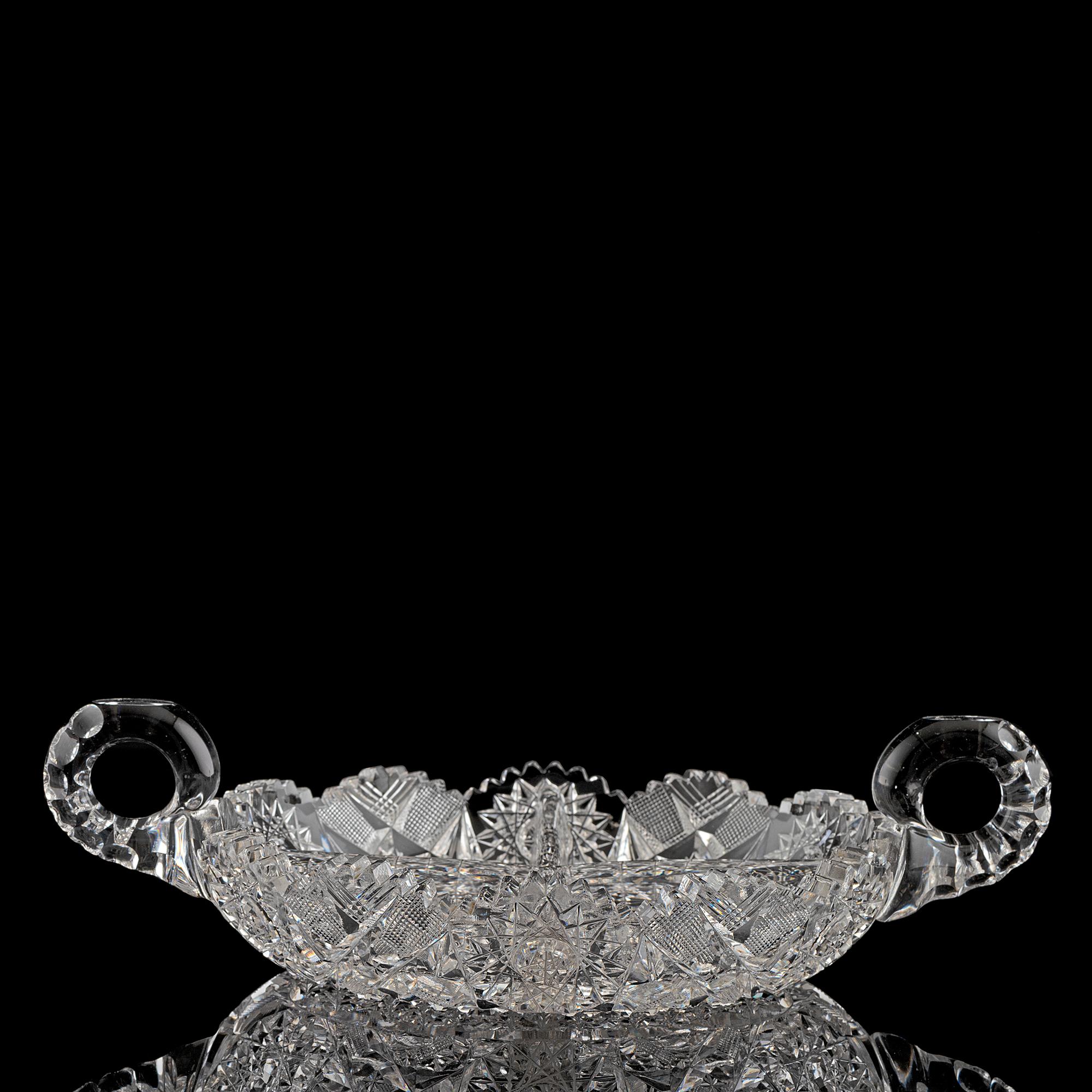 A Brilliant-Period Cut Glass Four-Part Dish with Handles