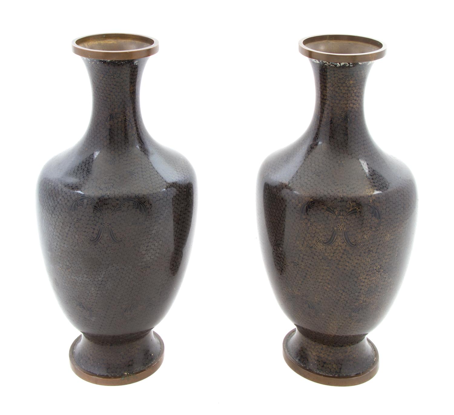 A Pair of Chinese Export Cloisonne Vases Height 14 3/4 inches.