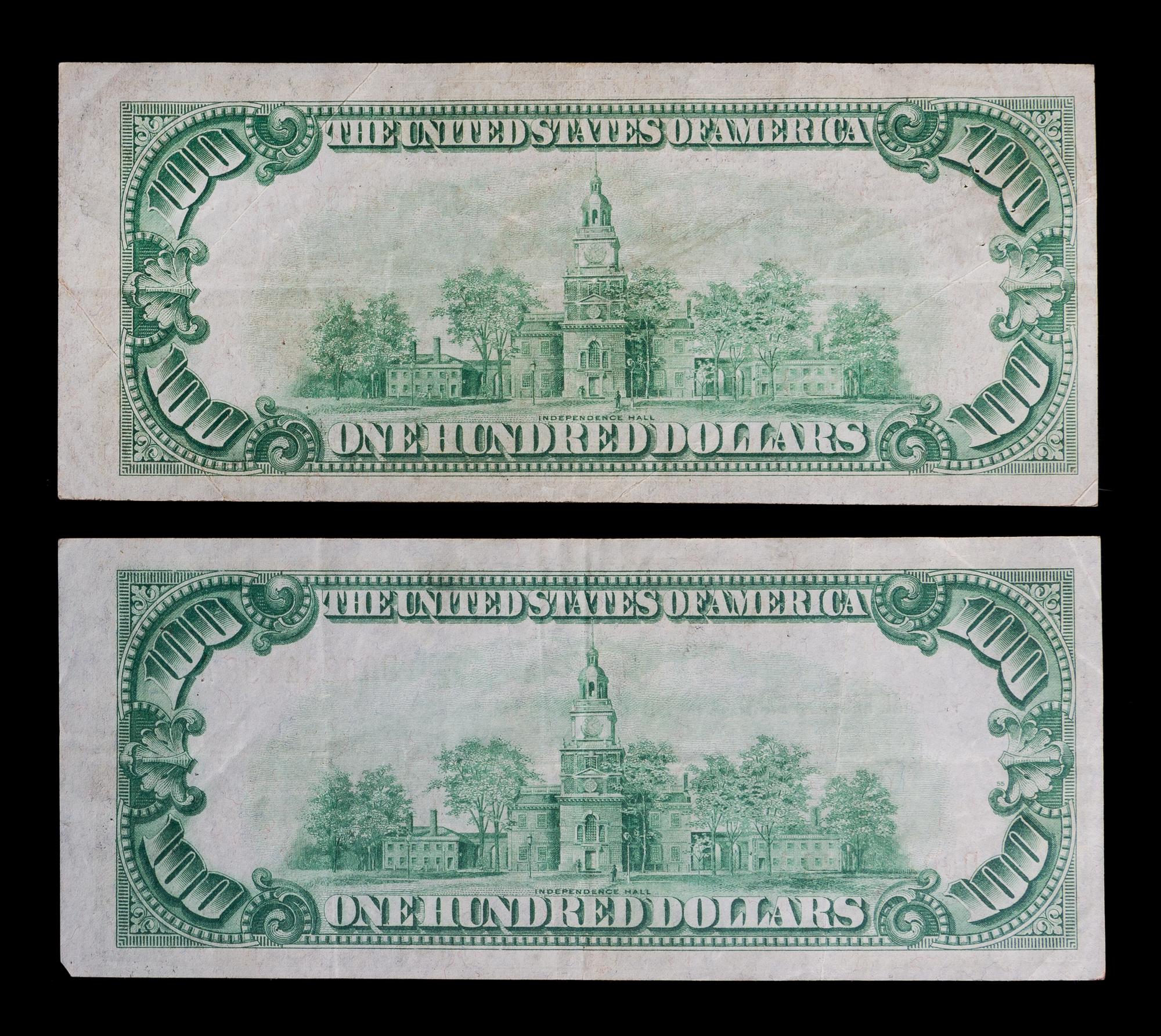 Two United States 1929 $100 Federal Reserve Bank Notes
