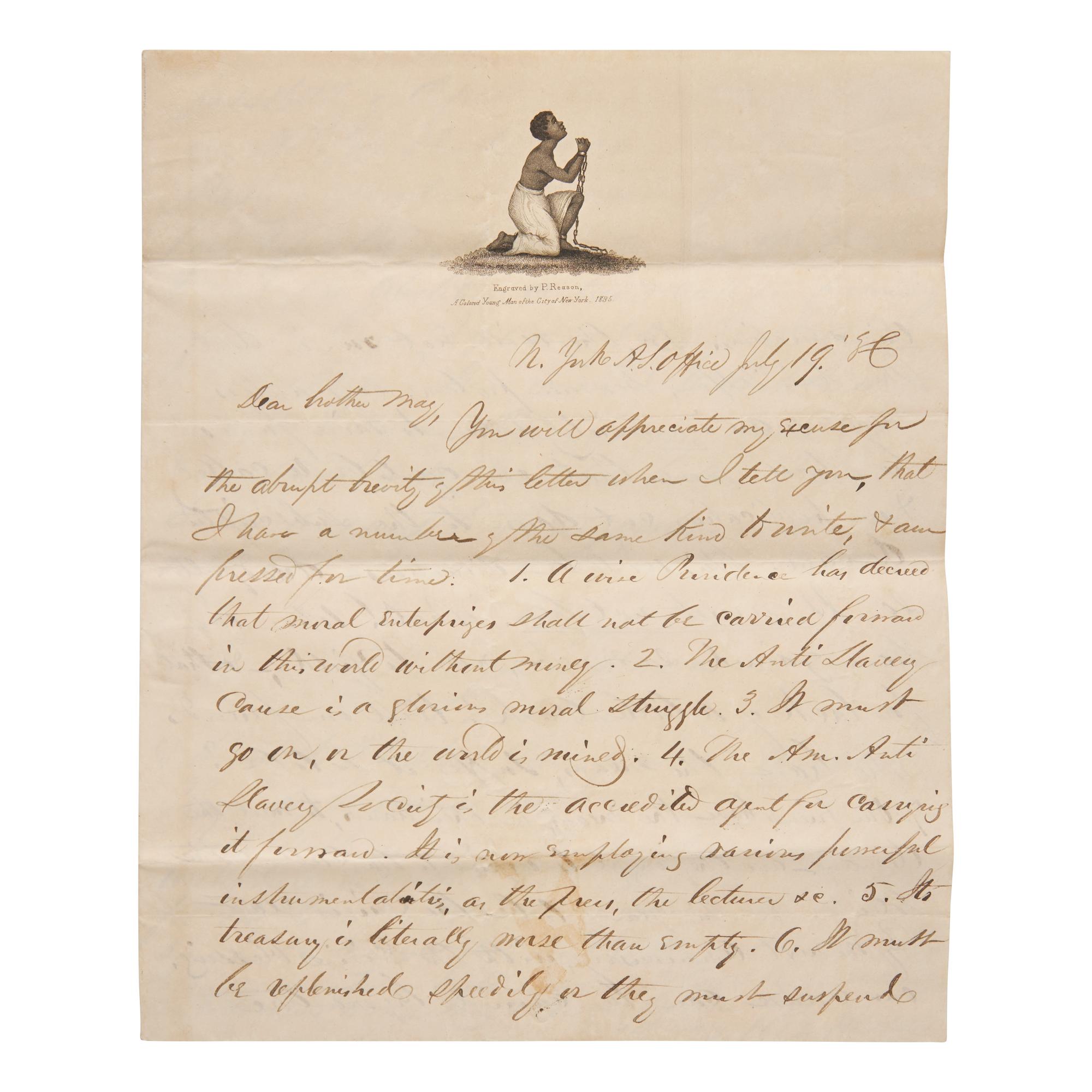 [African-Americana] [Reason, Patrick Henry] Stanton, Henry B. Autograph Letter, signed