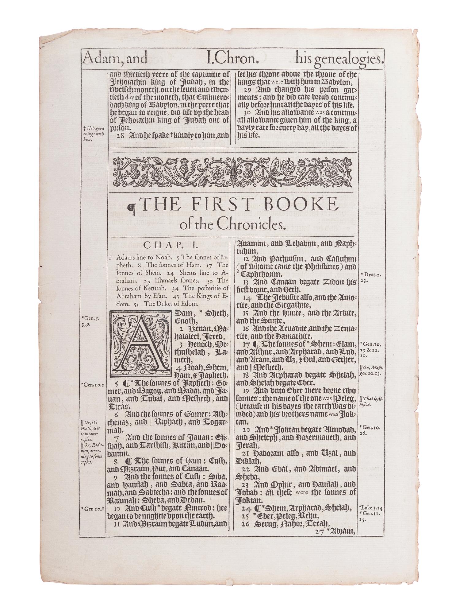 [BIBLE LEAVES - ENGLISH - 16TH AND 17TH CENTURIES]. A group of 8 Bible leaves in English, comprising: