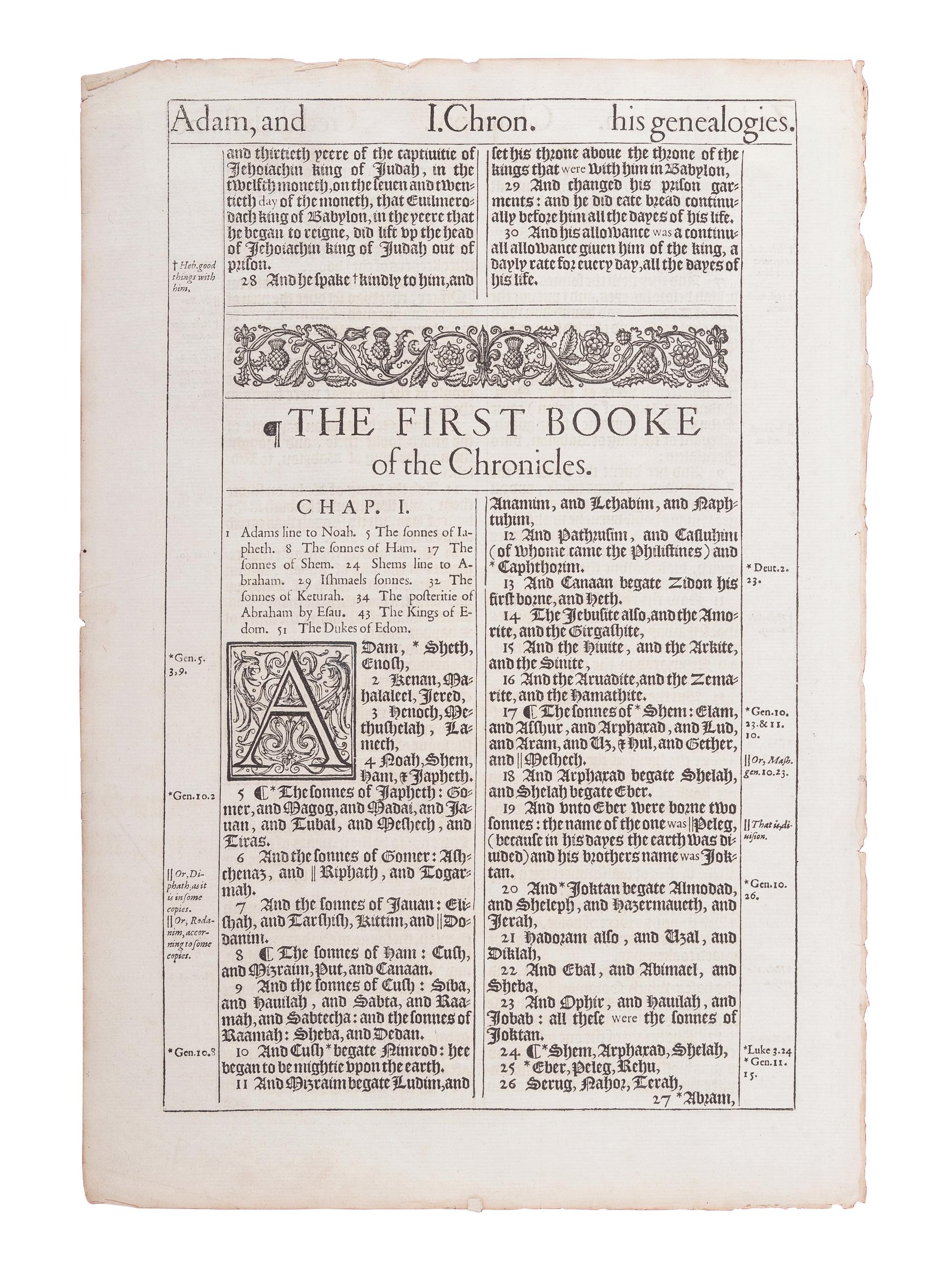 [BIBLE LEAVES - ENGLISH - 16TH AND 17TH CENTURIES]. A group of 8 Bible leaves in English, comprising: