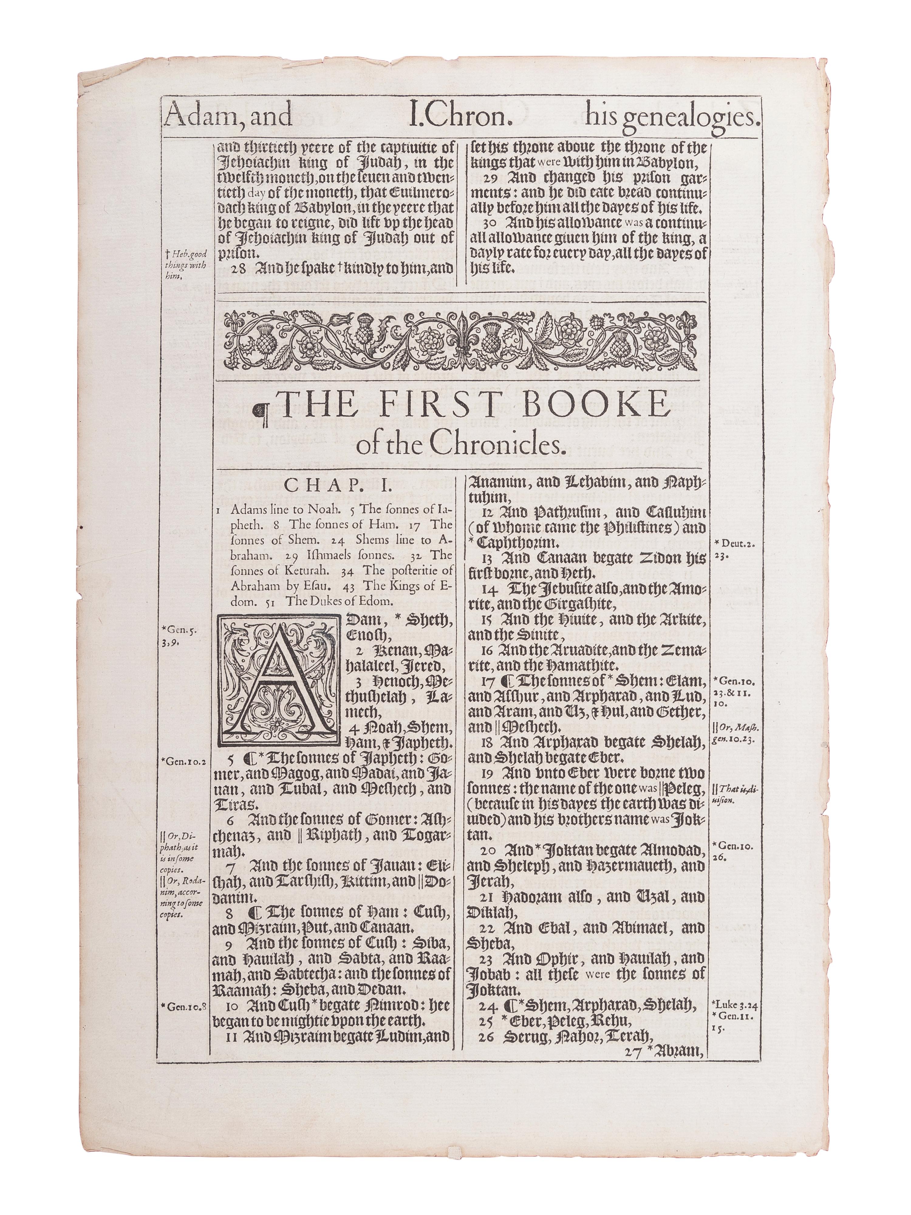 [BIBLE LEAVES - ENGLISH - 16TH AND 17TH CENTURIES]. A group of 8 Bible leaves in English, comprising: