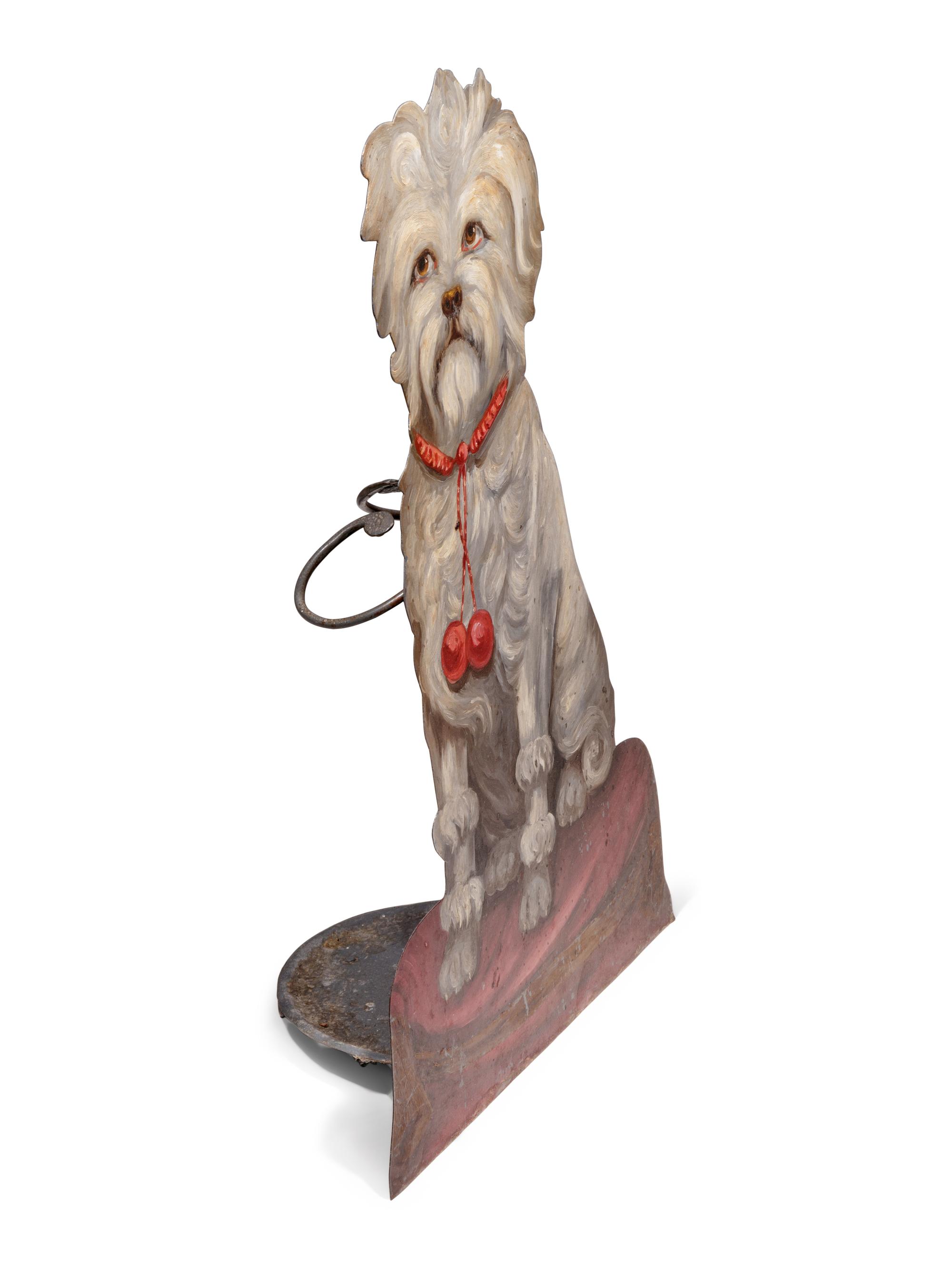 A Tole Dummy Board Depicting a Seated Dog
