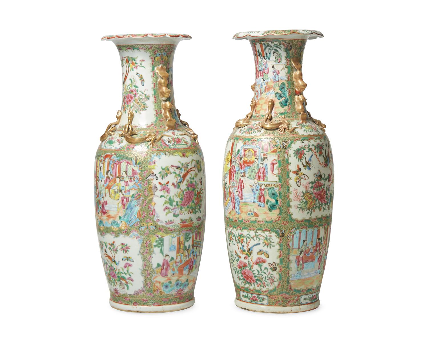 A Pair of Large Chinese Export Porcelain Rose Medallion Vases
