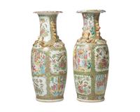 A Pair of Large Chinese Export Porcelain Rose Medallion Vases