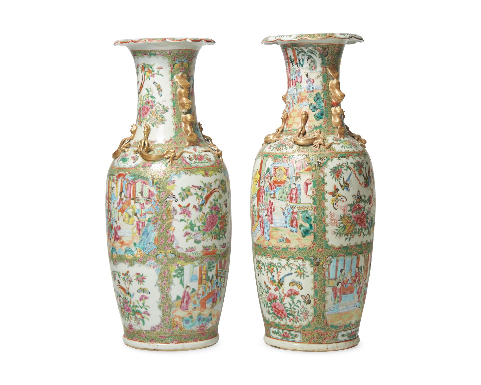A Pair of Large Chinese Export Porcelain Rose Medallion Vases