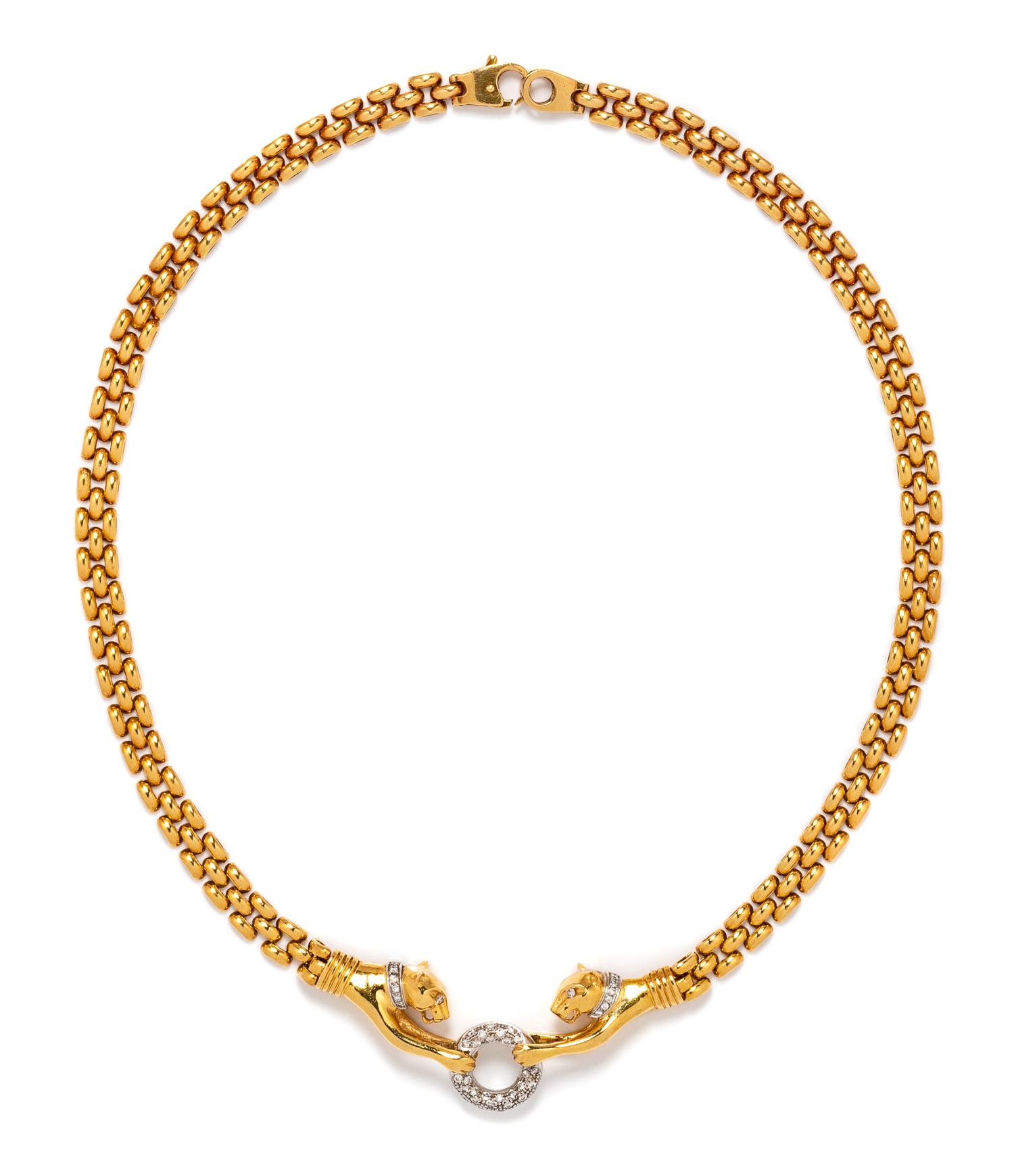 An 18 Karat Bicolor Gold and Diamond Panther Motif Necklace, 29.85 dwts.