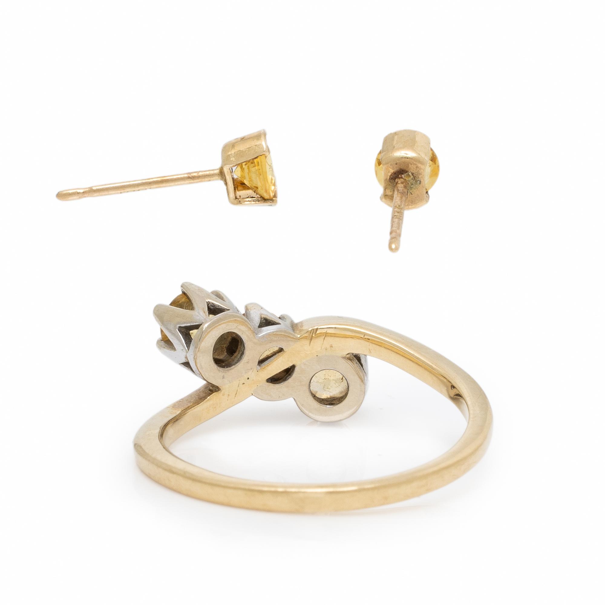 Yellow Gold and Yellow Sapphire Ring and Earrings