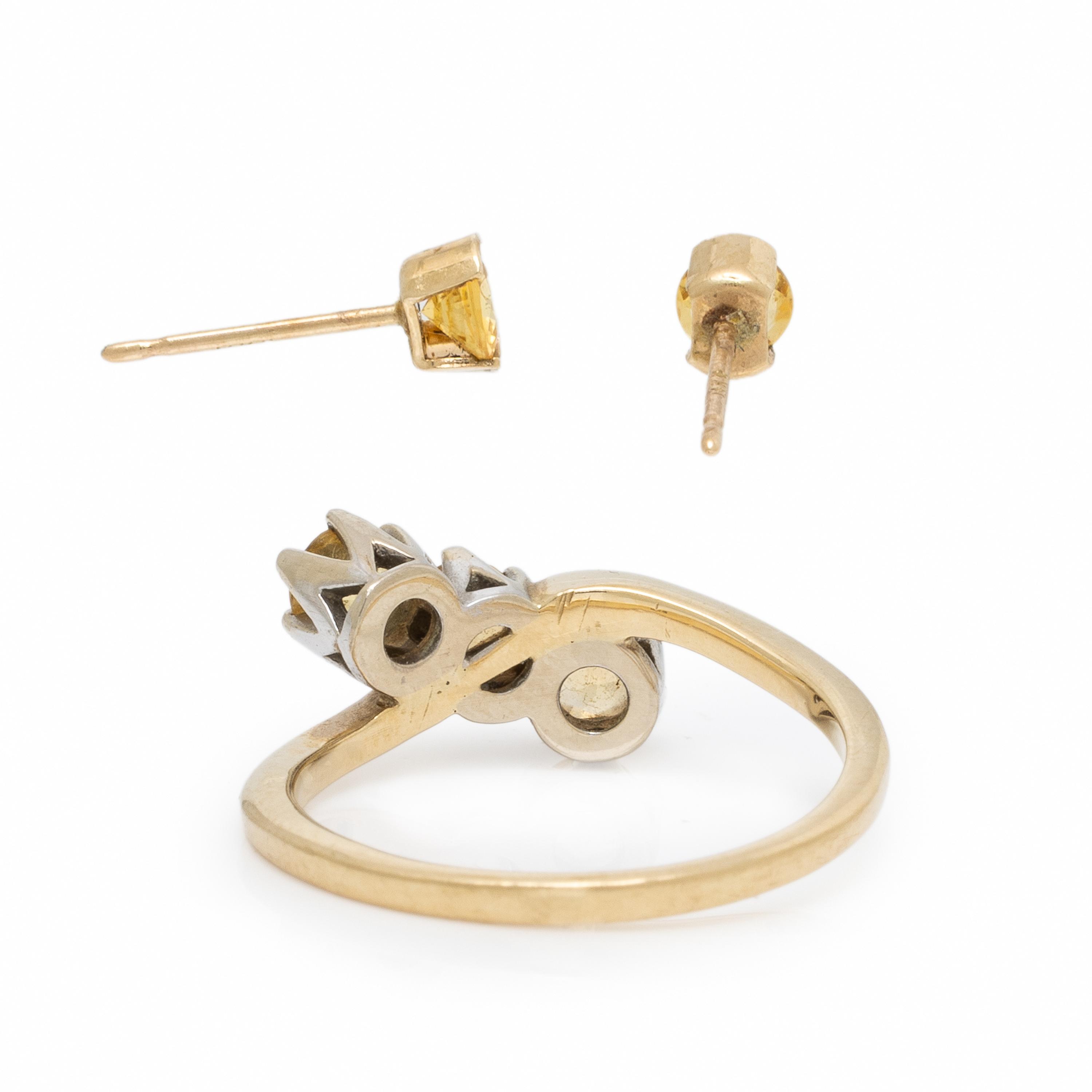 Yellow Gold and Yellow Sapphire Ring and Earrings