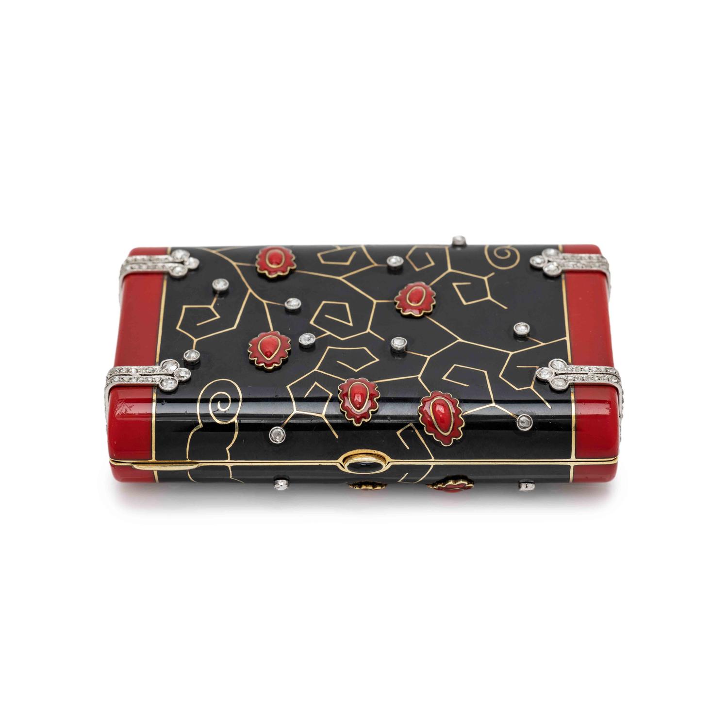 An Art Deco Diamond Mounted Gold and Enamel Cigarette Case