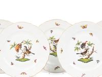 A Set of Five Herend Rothschild Bird Porcelain Dinner Plates