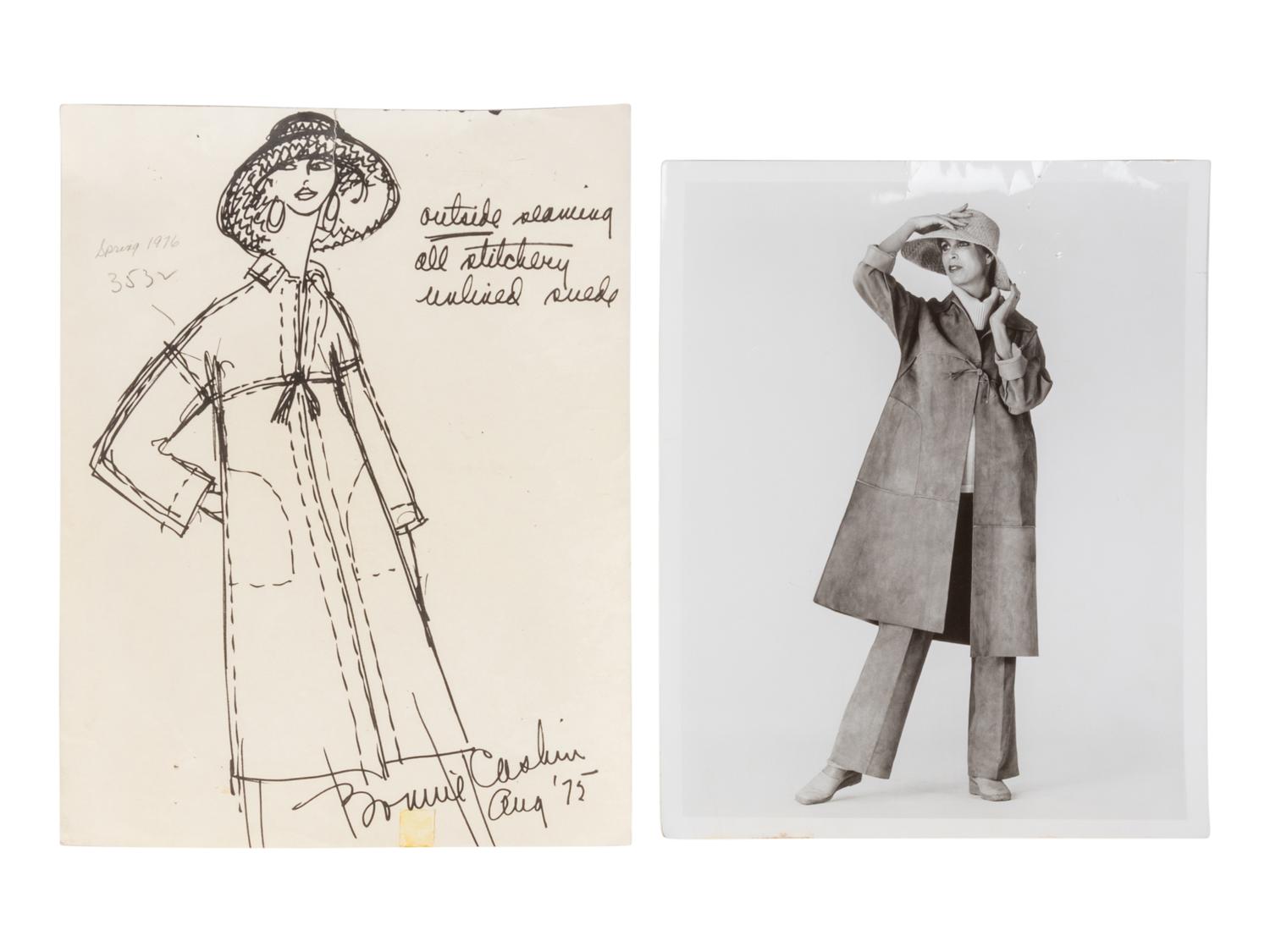 Two Bonnie Cashin Coats, Skirt, Two Patterns, Two Sketches, and One Photograph, 1970s