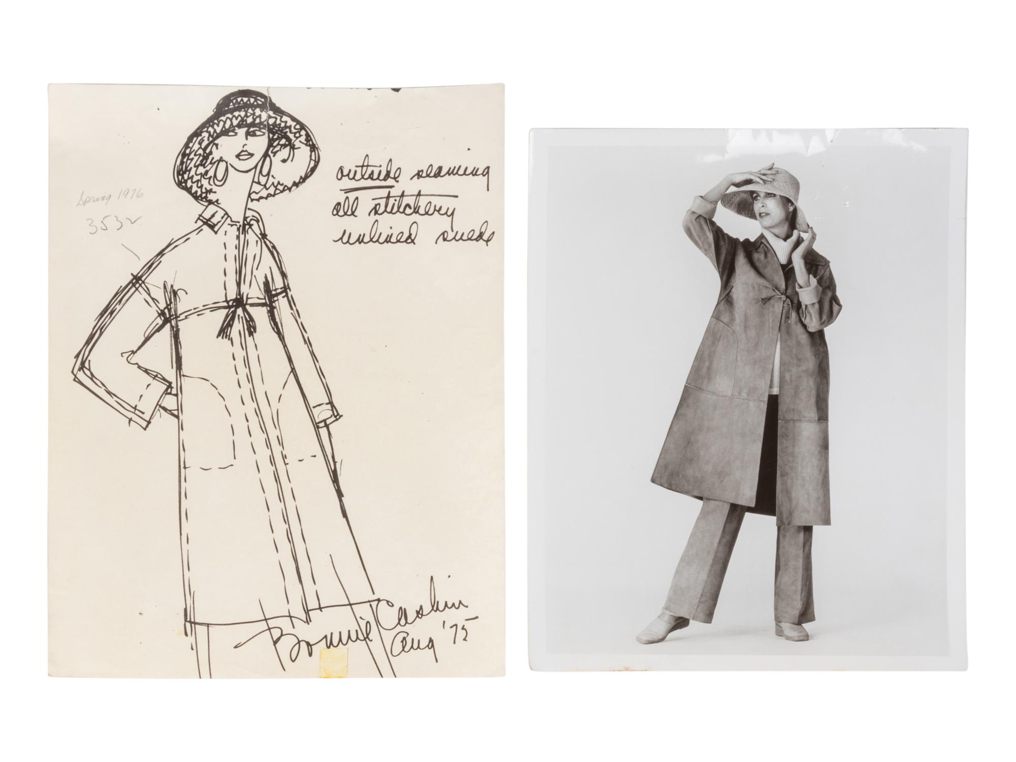 Two Bonnie Cashin Coats, Skirt, Two Patterns, Two Sketches, and One Photograph, 1970s