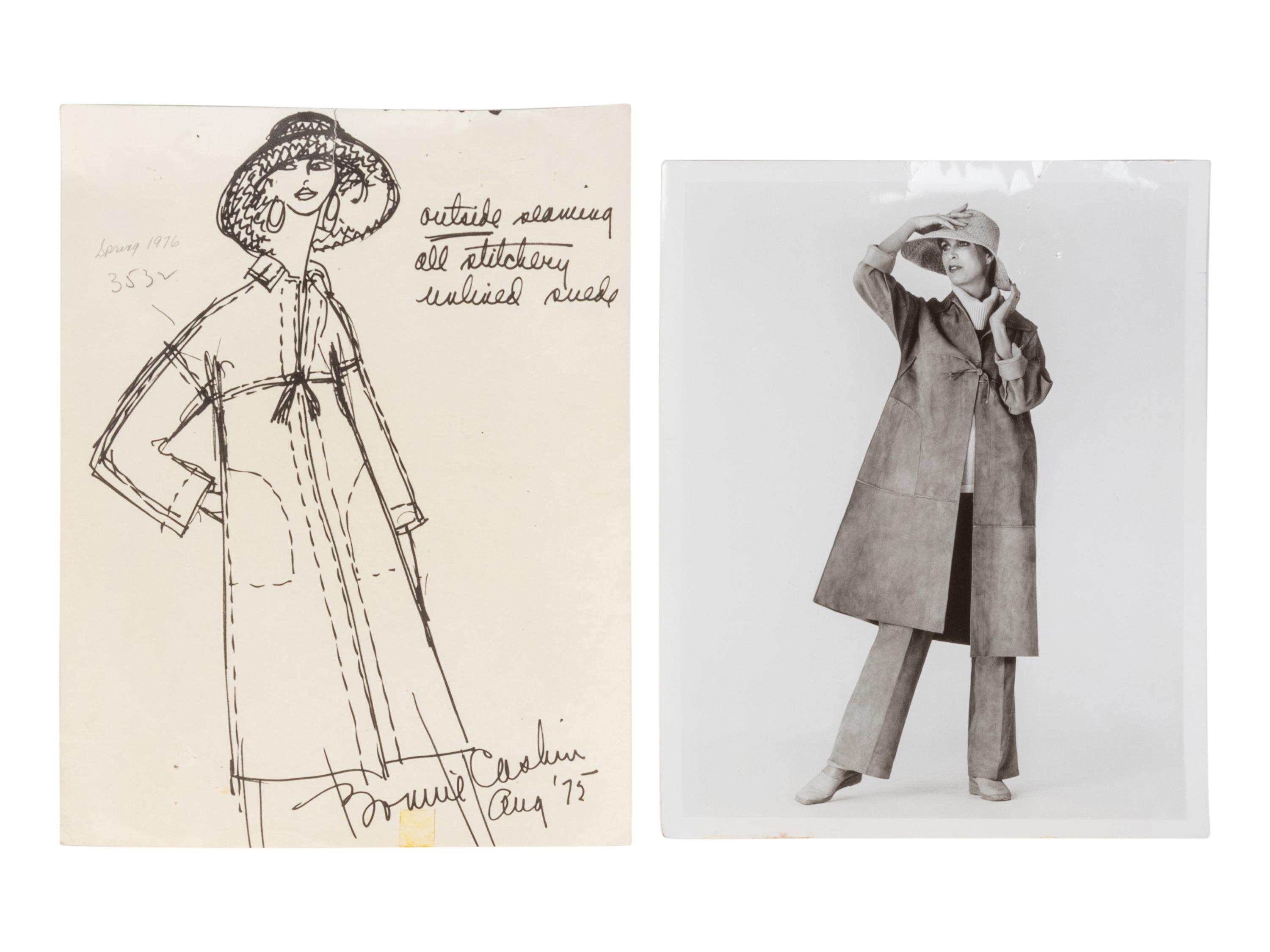 Two Bonnie Cashin Coats, Skirt, Two Patterns, Two Sketches, and One Photograph, 1970s