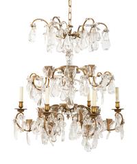 A Pair of Continental Gilt Bronze, Cut Glass and Rock Crystal Chandeliers