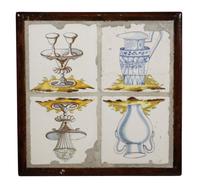 A William and Mary Style Tile Inset Side Table Height 18 3/4 x width 19 x depth 19 1/4 inches.