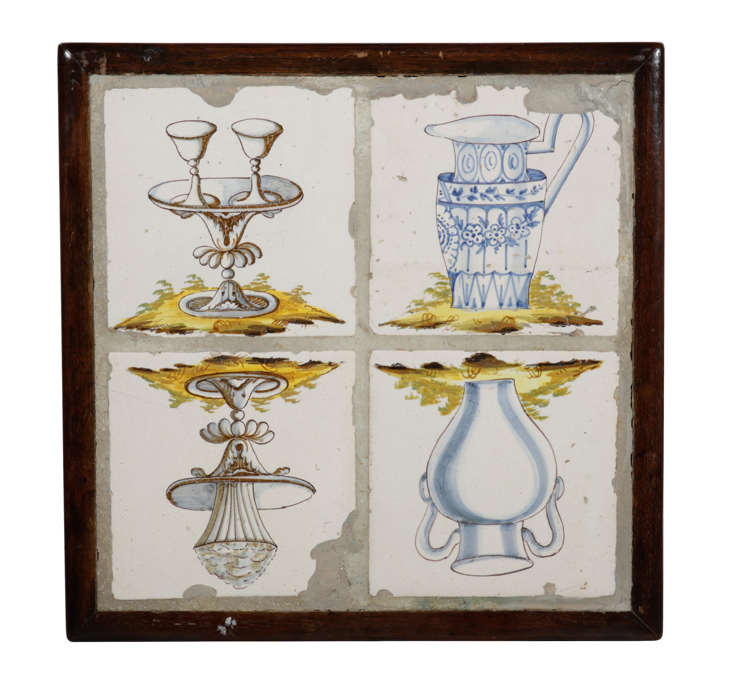 A William and Mary Style Tile Inset Side Table Height 18 3/4 x width 19 x depth 19 1/4 inches.