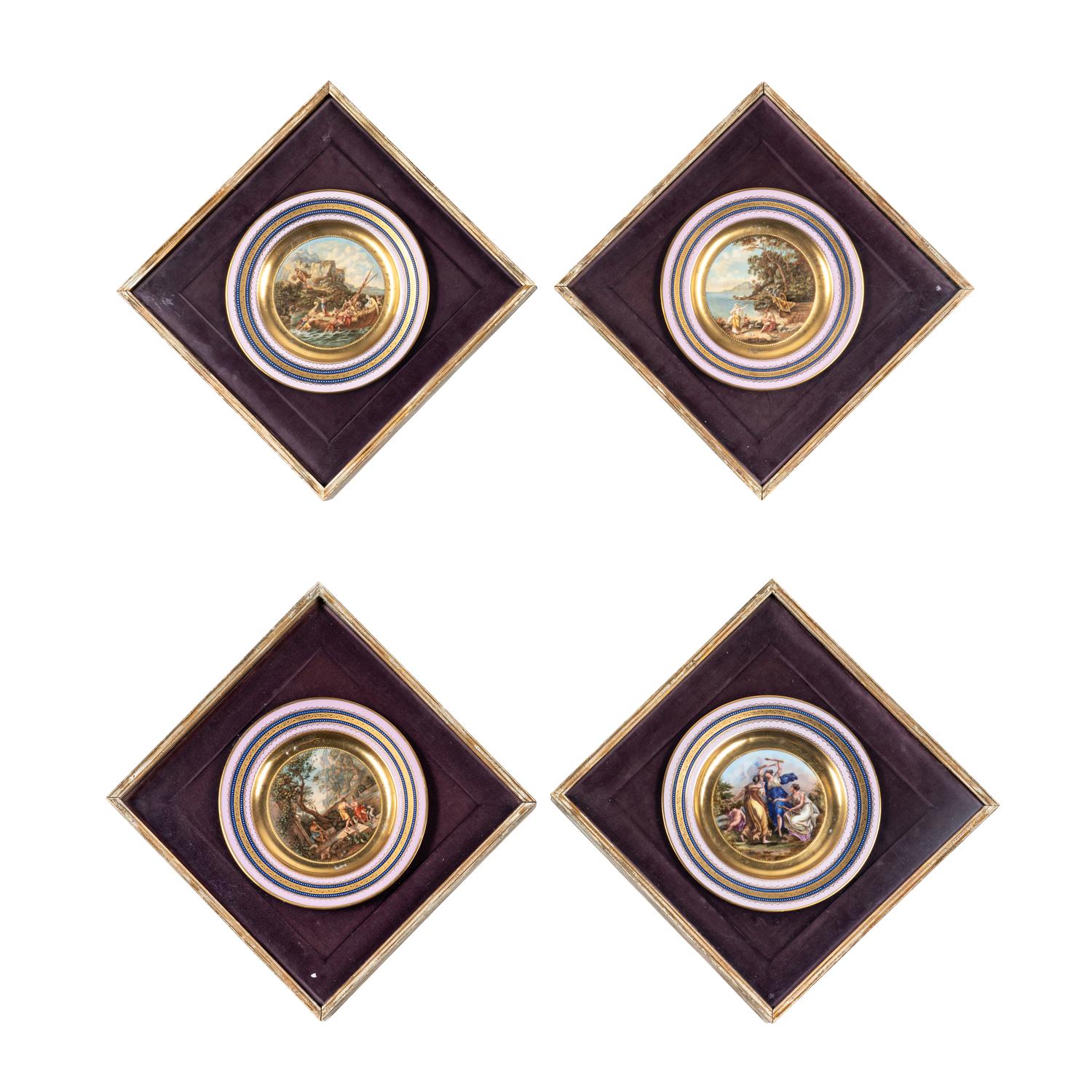 Four Framed Vienna Style Porcelain Cabinet Plates