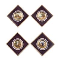 Four Framed Vienna Style Porcelain Cabinet Plates