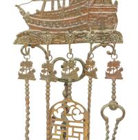 A Mizner Wrought Iron Fireplace Stand with Five Implements