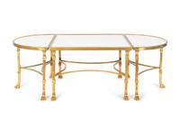 A Louis XVI Style Gilt Bronze and Marble Three Piece Cocktail Table — IN THE MANNER OF MAISON JANSEN