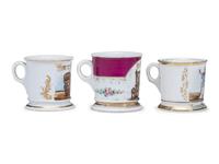 Three Alcohol-Related Porcelain Occupational Shaving Mugs