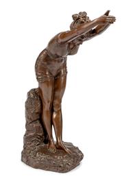 A Patinated Bronze Figure of a Female Diver