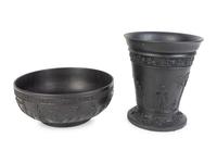 A Wedgwood Black Basalt Bowl and a Tapered Vase — MID-20TH CENTURY