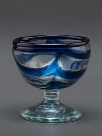 A South Jersey-Type Footed Eating Bowl in Clear and Cobalt Blue